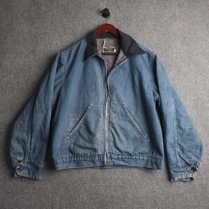 VTG Sears Work N Leisure Denim Jacket Mens L Blue Blanket Lined Workwear Detroit